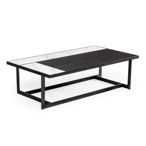 Modrest Fargo 51" Rectangular Modern Ceramic & Bronze Coffee Table - Black/White