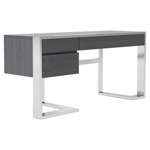 Modrest Fauna 3-Drawer Modern Stainless Steel & MDF Wood Desk in Elm Gray