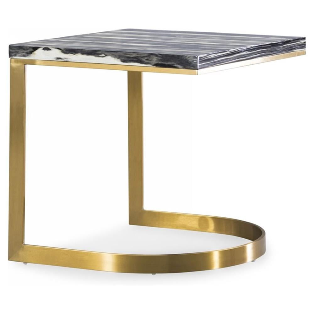 Modrest Greely Stainless Steel & Faux Marble End Table in Black/Gold