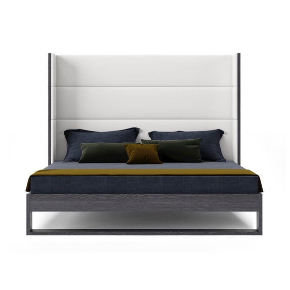 Modrest Heloise 89x96" Contemporary Vegan Leather EK Bed in Elm Gray/White