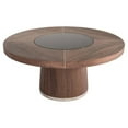 thumbnail image 1 of Modrest Houston Round Modern Glass & Wood Veneer Dining Table in Walnut, 1 of 5