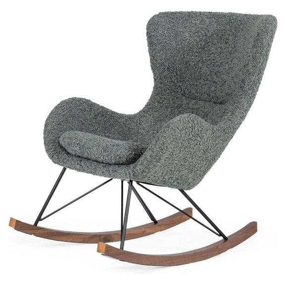 Modrest Ikard Modern Fabric & Solid Wood Rocking Chair in Gray/Walnut