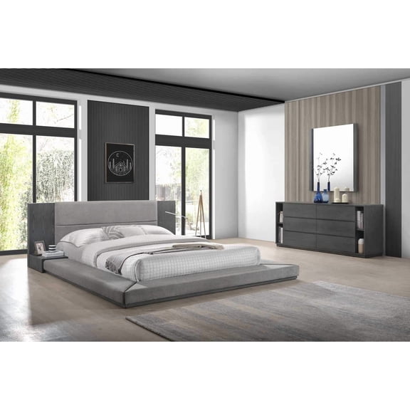 Modrest Jagger 87x96" Modern Polyester Fabric Queen Bed in Dark Gray
