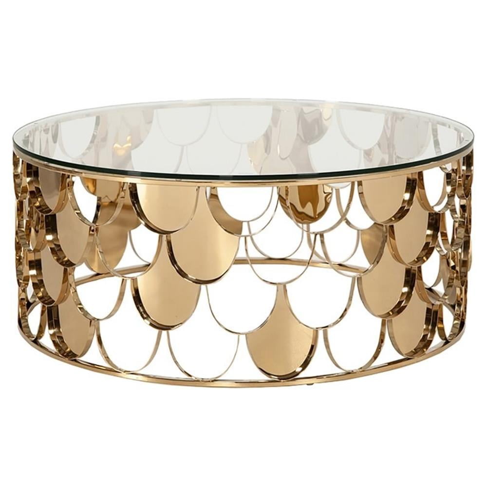 Javier Round Gold Metal and Glass Coffee Table