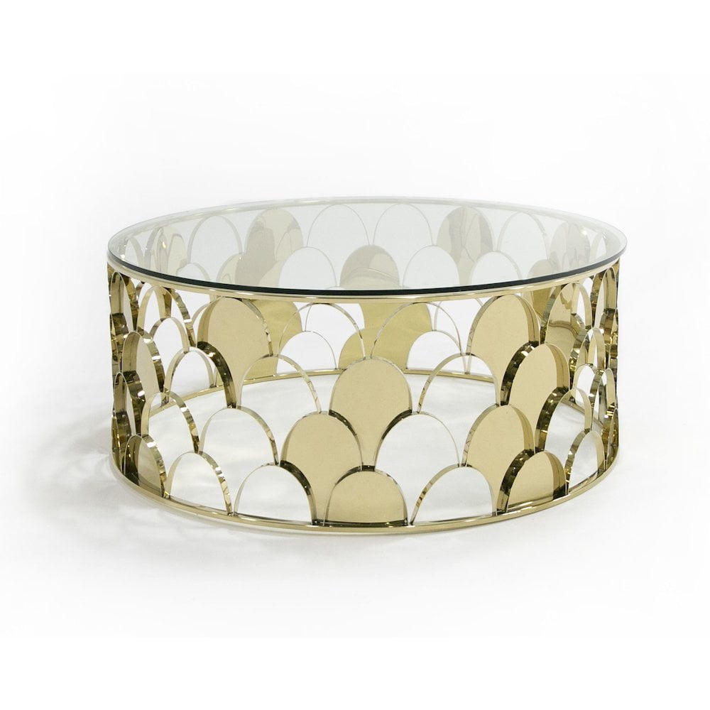 Javier Round Gold Metal and Glass Coffee Table