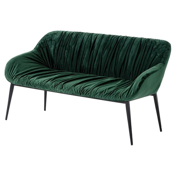 Modrest Katrina 15.75" Modern Metal & Fabric Bench in Dark Green/Black