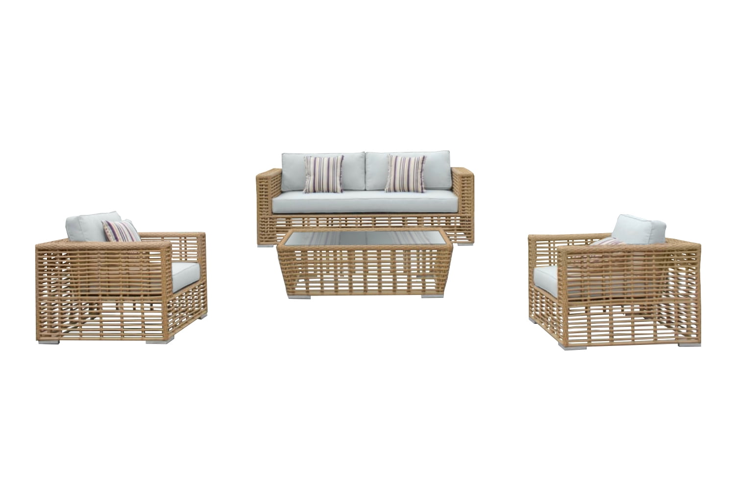 4-Piece Brown Aluminum Patio Sofa Set with White Cushions
