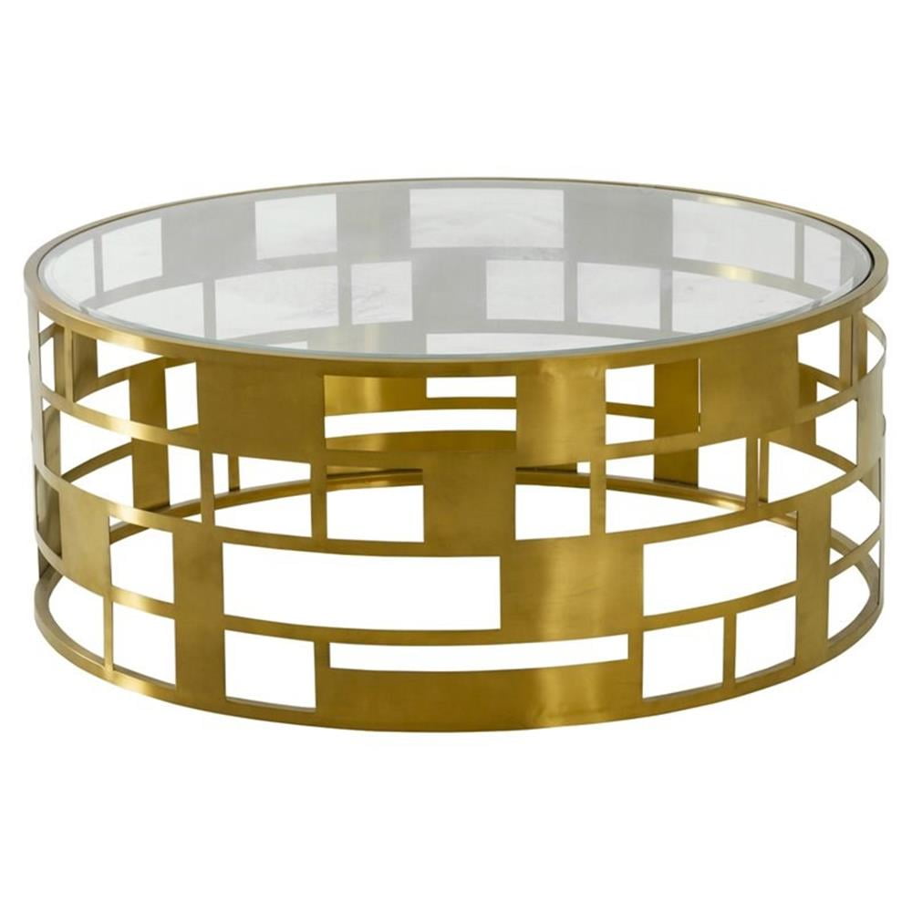 Round Gold and Clear Glass Coffee Table with Stainless Steel Base