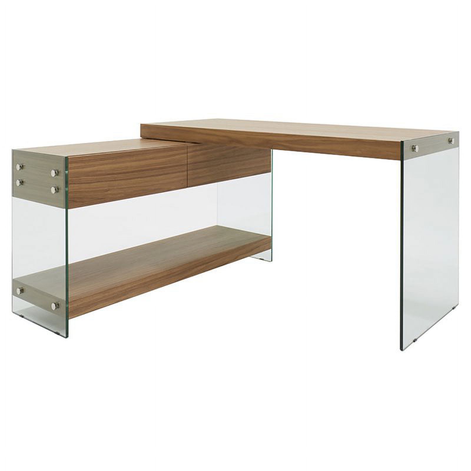 Modrest Laxson 1Drawer Modern Veneer & Glass Office Desk in Walnut