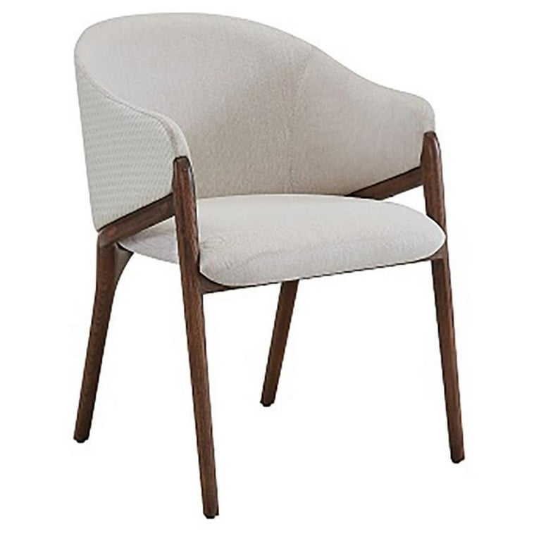 Modrest Lunde Modern Style Cream Upholstered Faux Armchair with Walnut Finished Solid Wood Frame Walmart
