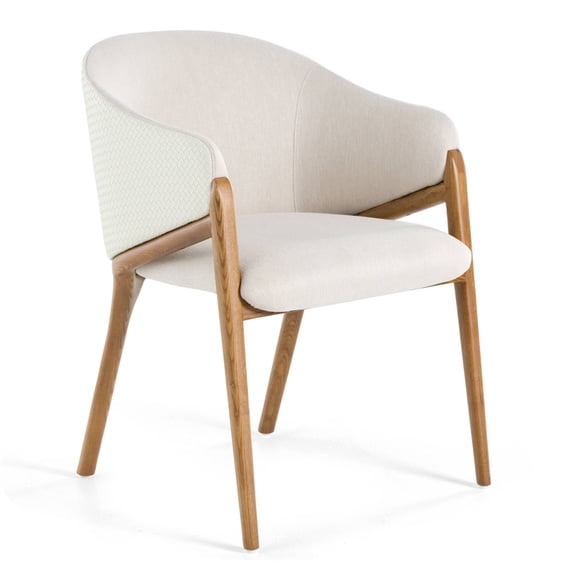 Modrest Lunde Fabric & Vegan Leather Dining Arm Chair in Walnut/Cream