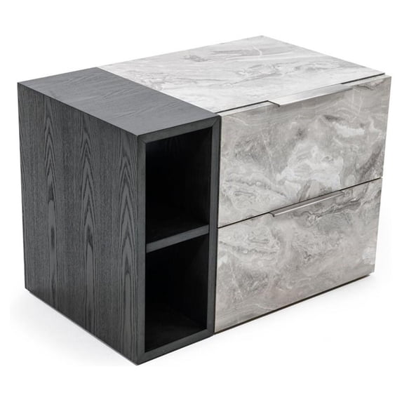 Modrest Maranello Modern Wood & Faux Marble Nightstand in Wash Gray