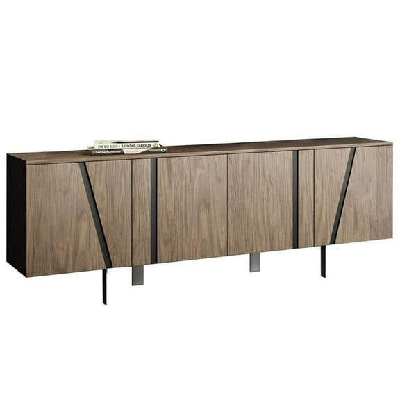 Modrest Mario Modern Stainless Steel and Wood Veneer Buffet in Walnut/Black
