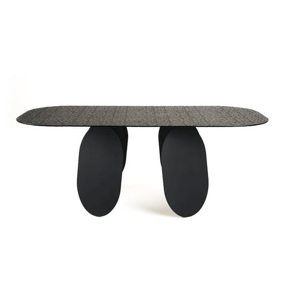 Modrest Maxine - Modern Hammered Grey Glass Rectangular Dining Table