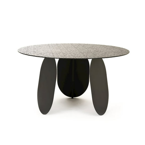 Modrest Maxine - Modern Hammered Grey Glass Round Dining Table