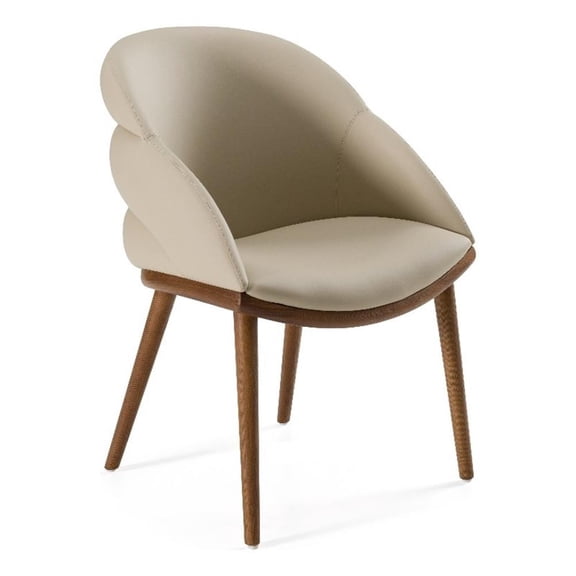 Modrest Michael - Mid-Century Modern Beige Vegan Leather + Walnut Dining Chair