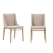 Modrest Mimi Contemporary Beige & Brass Dining Chair Set of 2