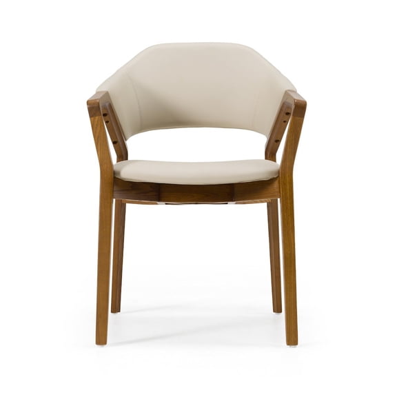 Modrest Ocasio - Mid-Century Modern Cream Vegan Leather + Walnut Dining Chair