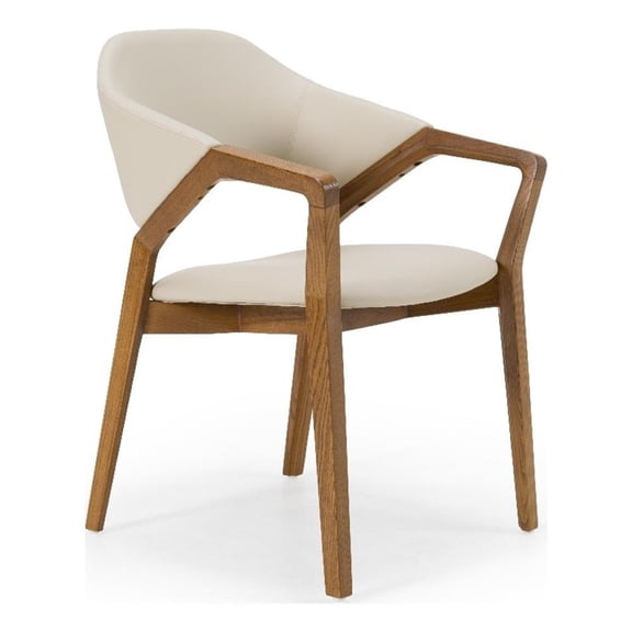 Ocasio - Mid-Century Modern Cream Vegan Leather + Walnut Dining Chair