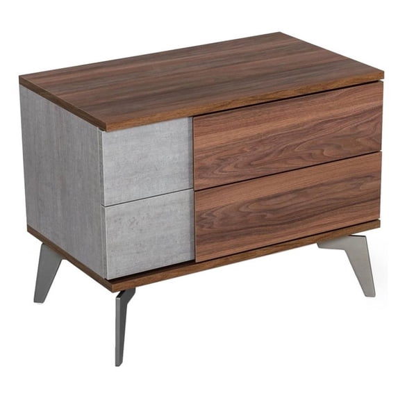 Modrest Palermo 2-Drawer Modern Wood & Faux Concrete Nightstand in Walnut/Gray