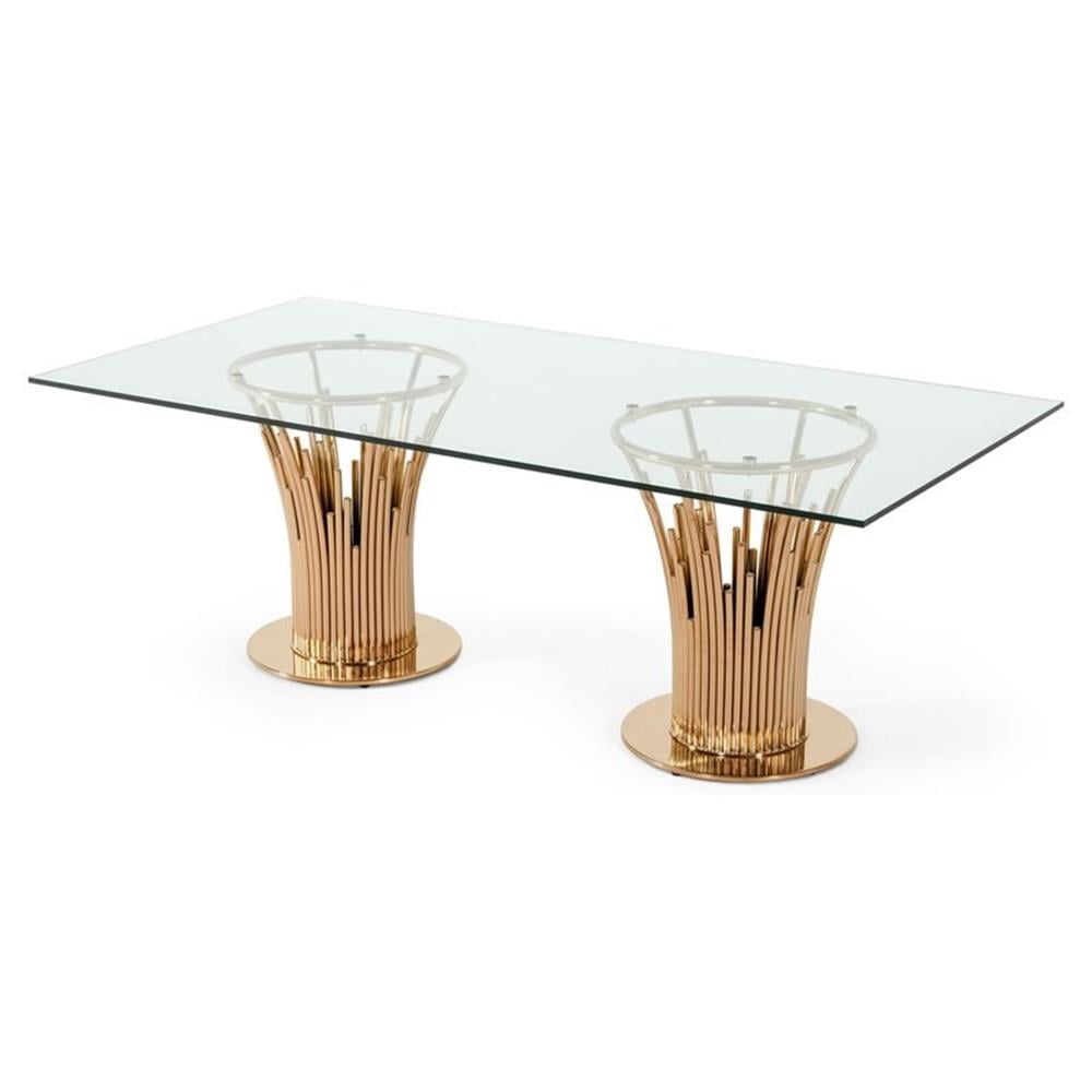 Modrest Paxton 87" Modern Glass & Steel Dining Table in Clear/Rose Gold