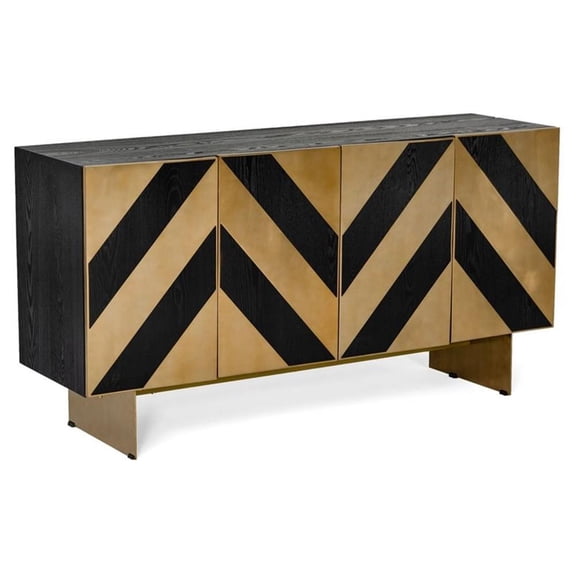 Modrest Perret 4-Door Modern Wood Veneer Buffet in Ash Black/Brass