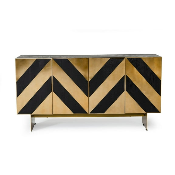 Modrest Perret 4-Door Modern Wood Veneer Buffet in Ash Black/Brass