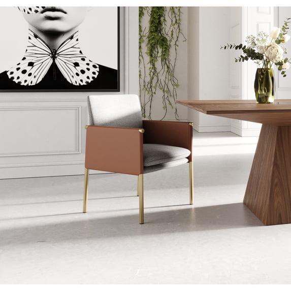 Modrest Pettit Modern White & Brass Arm Dining Chair