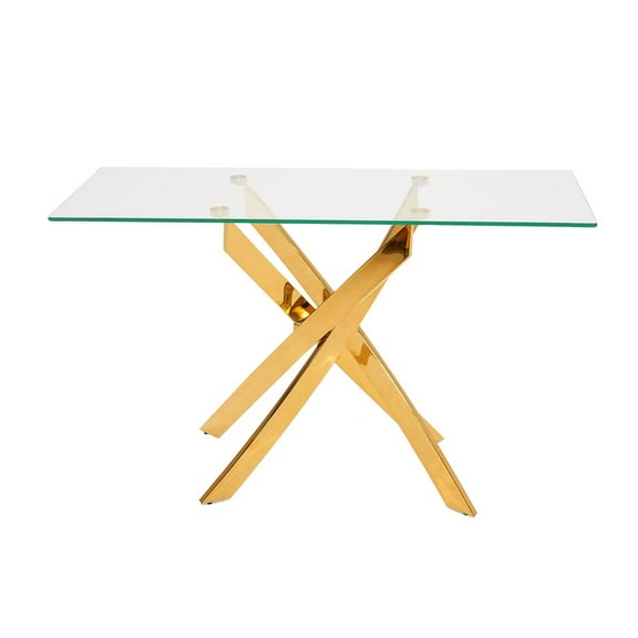 Modrest Pyrite Modern Glass & Stainless Steel Console Table in Gold/Clear