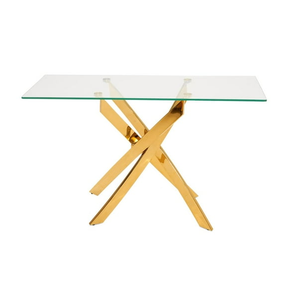 Modrest Pyrite Modern Glass & Stainless Steel Console Table in Gold/Clear
