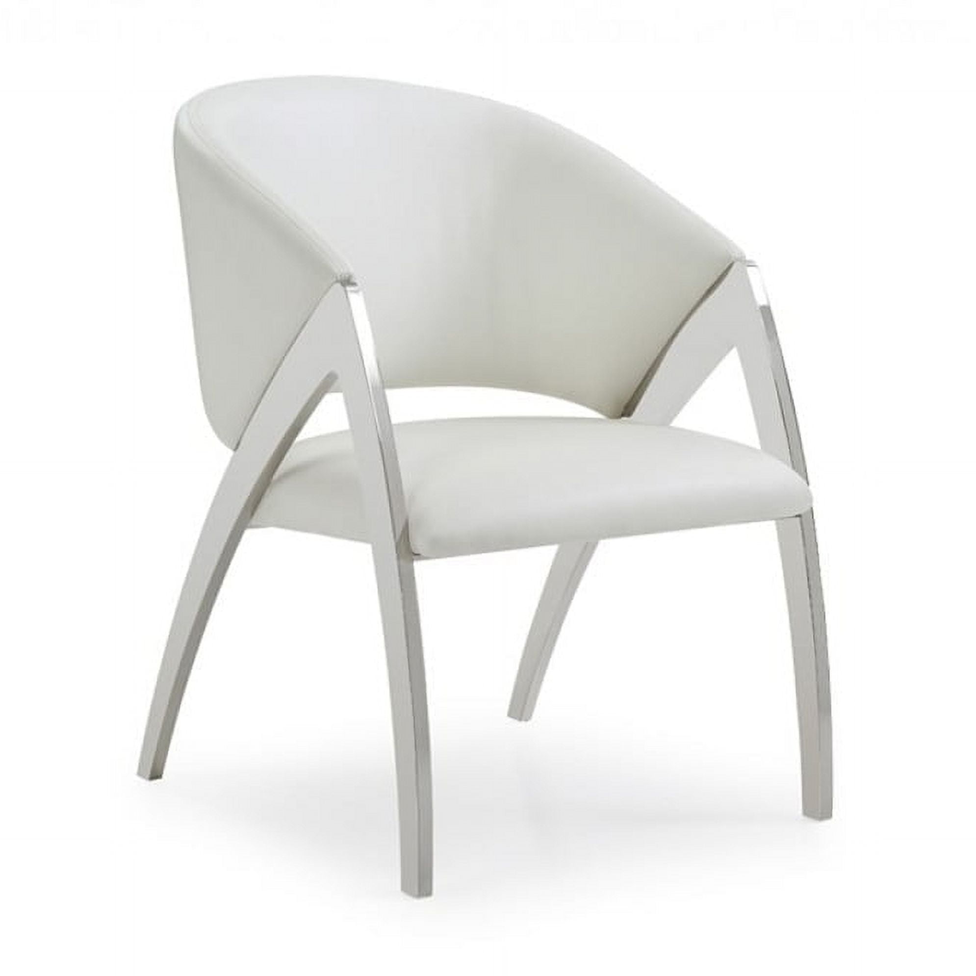 White Faux Leather Barrel Accent Chair with Manufactured Wood Frame