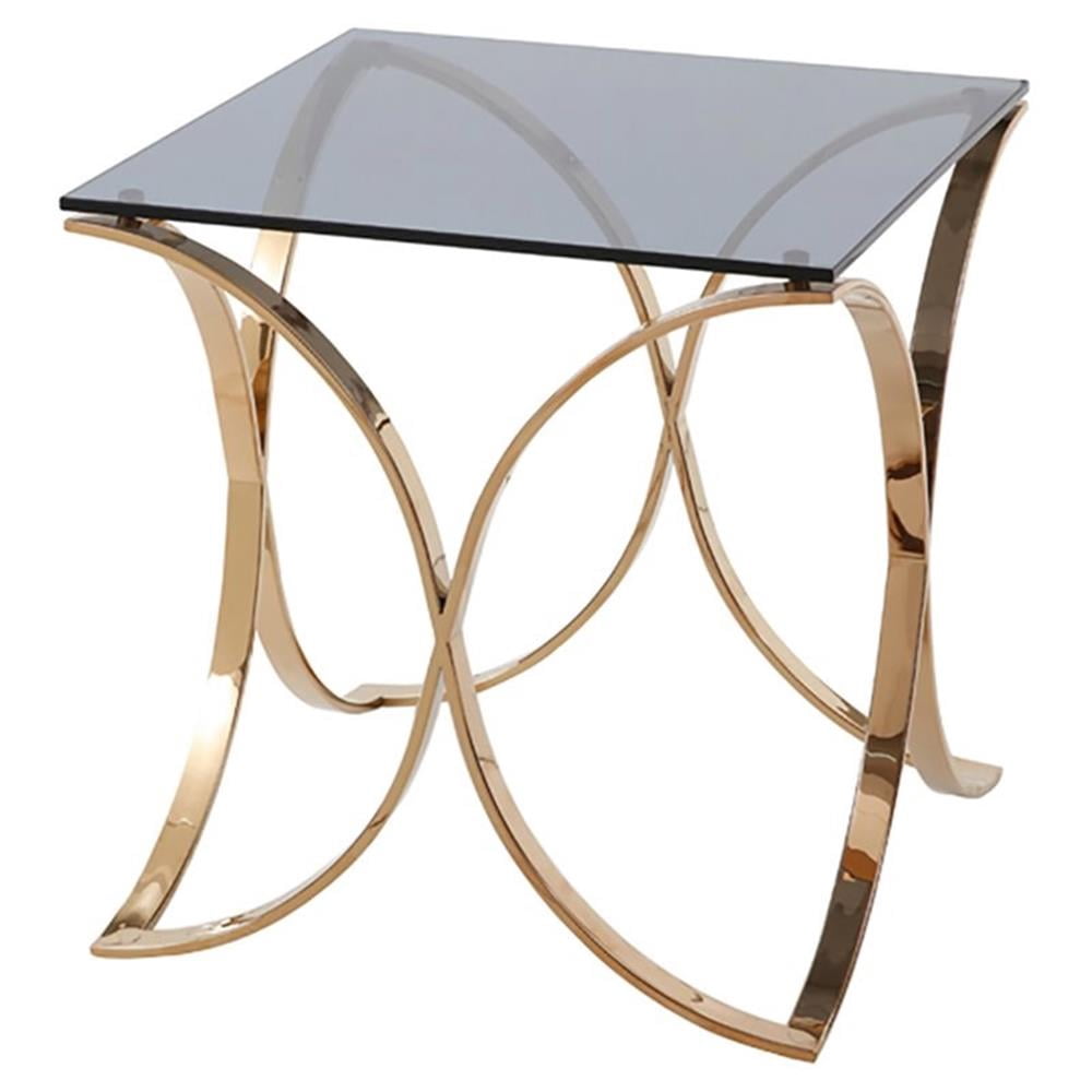 Modrest Reklaw Modern Glass & Stainless Steel End Table in Rose Gold