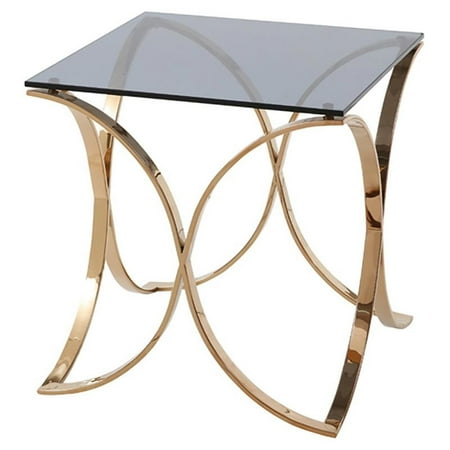 Modrest Reklaw Modern Glass & Stainless Steel End Table in Rose Gold
