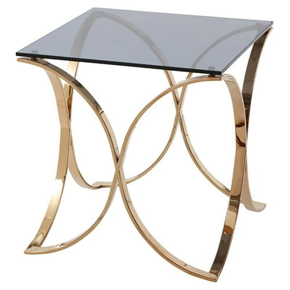 Modrest Reklaw Modern Glass & Stainless Steel End Table in Rose Gold