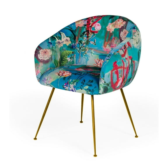 Modrest Roxann Contemporary Floral Velvet & Gold Dining Chair