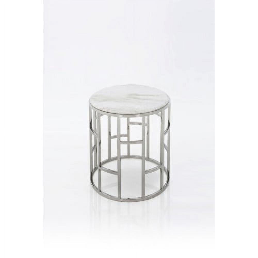 White Marble and Stainless Steel Round End Table