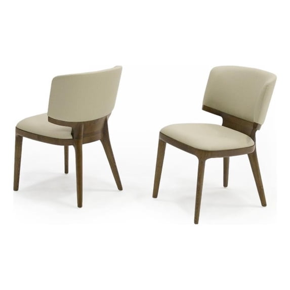 Modrest Stanley 17.5" Contemporary Wood & Leather Dining Chair in Walnut/Beige