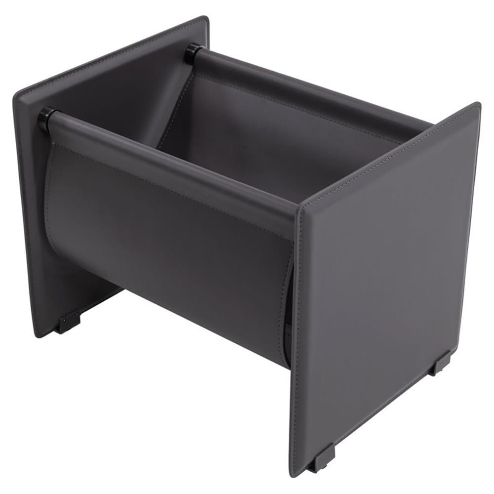 Gray Leather and Stainless Steel Modern Magazine Rack