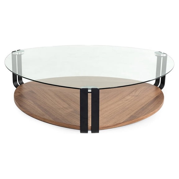 Modrest Viviana 53" Round Triangular Modern Glass & Metal Coffee Table in Gray