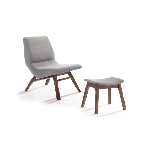Modrest Whitney Modern Grey & Walnut Accent Chair & Ottoman