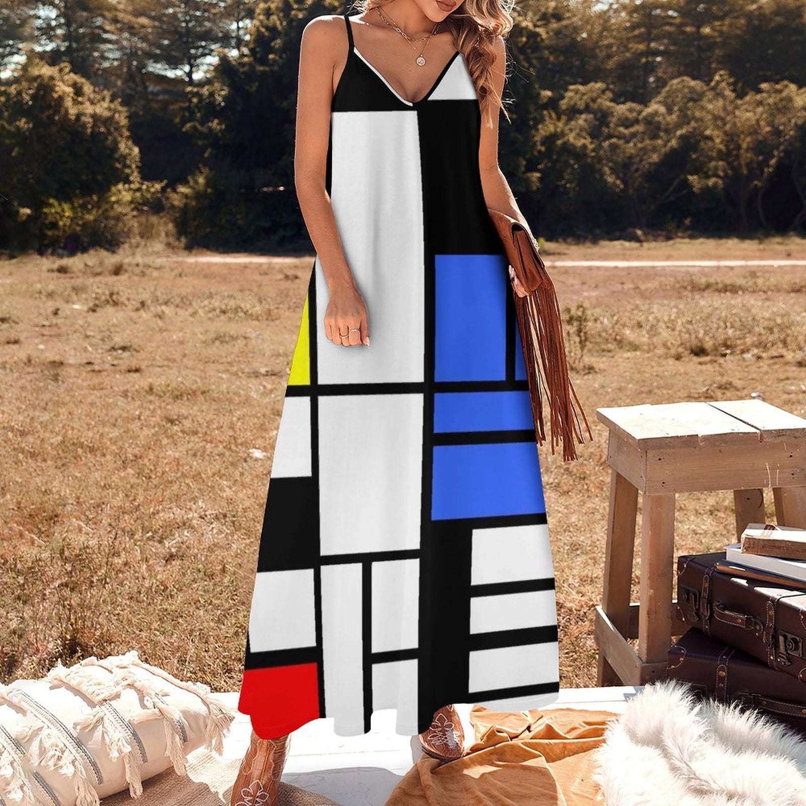 Modrian Jumper Modrian inspired Composition with Red Blue and Yellow Sleeveless Dress ...