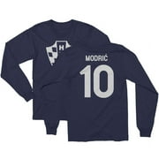 Modric 10 Jersey Style - Croatia Soccer Cup Fan Long Sleeve T-Shirt (Navy, Small)