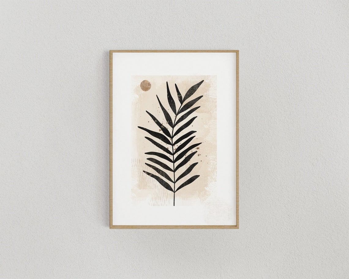 Modroom Abstract Boho Leaf Art Print, Neutral Boho Decor,, Minimalist ...