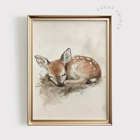 Modroom Baby Deer Print | Sleeping Fawn Art | Woodland Nursery Decor | Baby Animal Wall Art | Rustic Kids Room Decor | #1264 Wall Art, Modern Wall Decor, 8x12 UNFRAMED