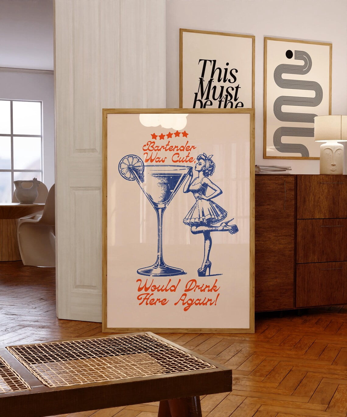 Modroom Above Bar Cart Wall Art, Bartender Was Cute Print, Vintage ...