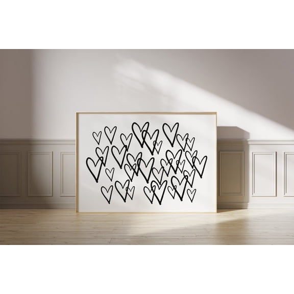 Modroom Black And White Wall Art Trendy Art Prints Aesthetic Poster Hearts Wall Art Trendy Preppy Dorm Horizontal Art Print Grafitti Print Wall Art, Modern Wall Decor, 24x36 UNFRAMED