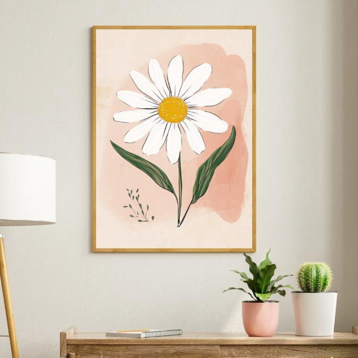 Modroom Boho Daisy Art Print Mauve Floral Wall Art, Spring Flower ...