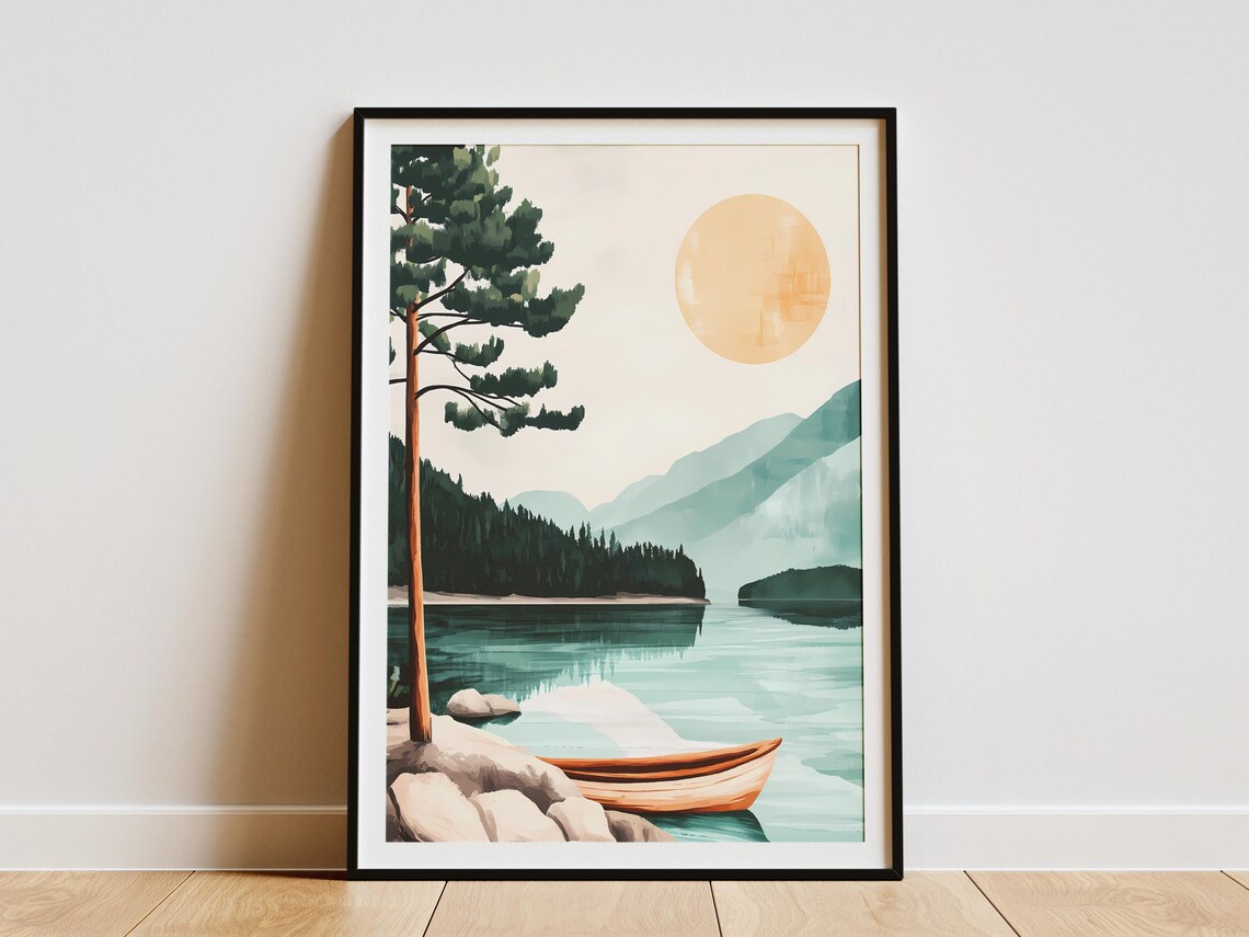 Modroom Calm Lake Poster Mountain Lake Art Print Peaceful Nature Scene ...