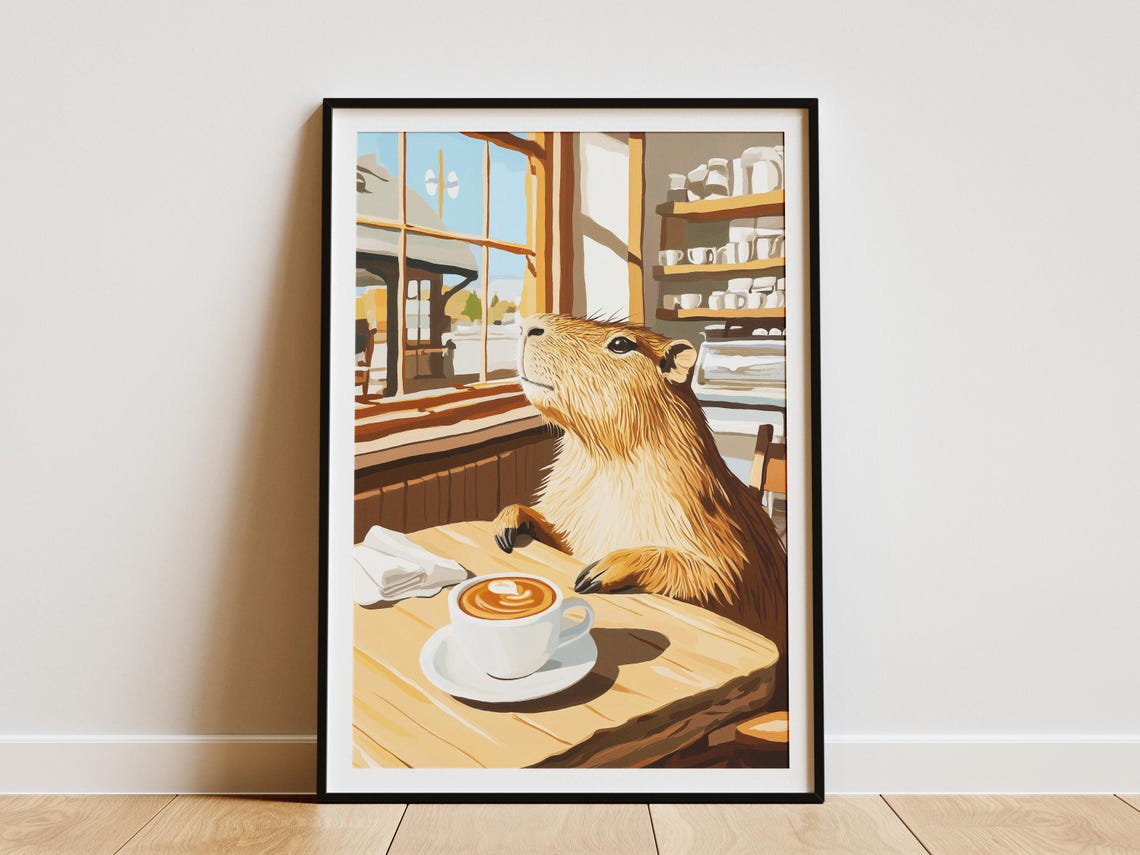 Modroom Capybara Cafe Art Print Cozy Coffee Shop Poster Inspired Wall ...