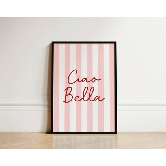 Modroom Ciao Bella Print, Trendy Wall Art, Italian Quote Typography Art, Striped Poster, Girly Room Decor, Cute Wall Art, Pink Retro Poster Wall Art, Modern Wall Decor, 12x18 UNFRAMED